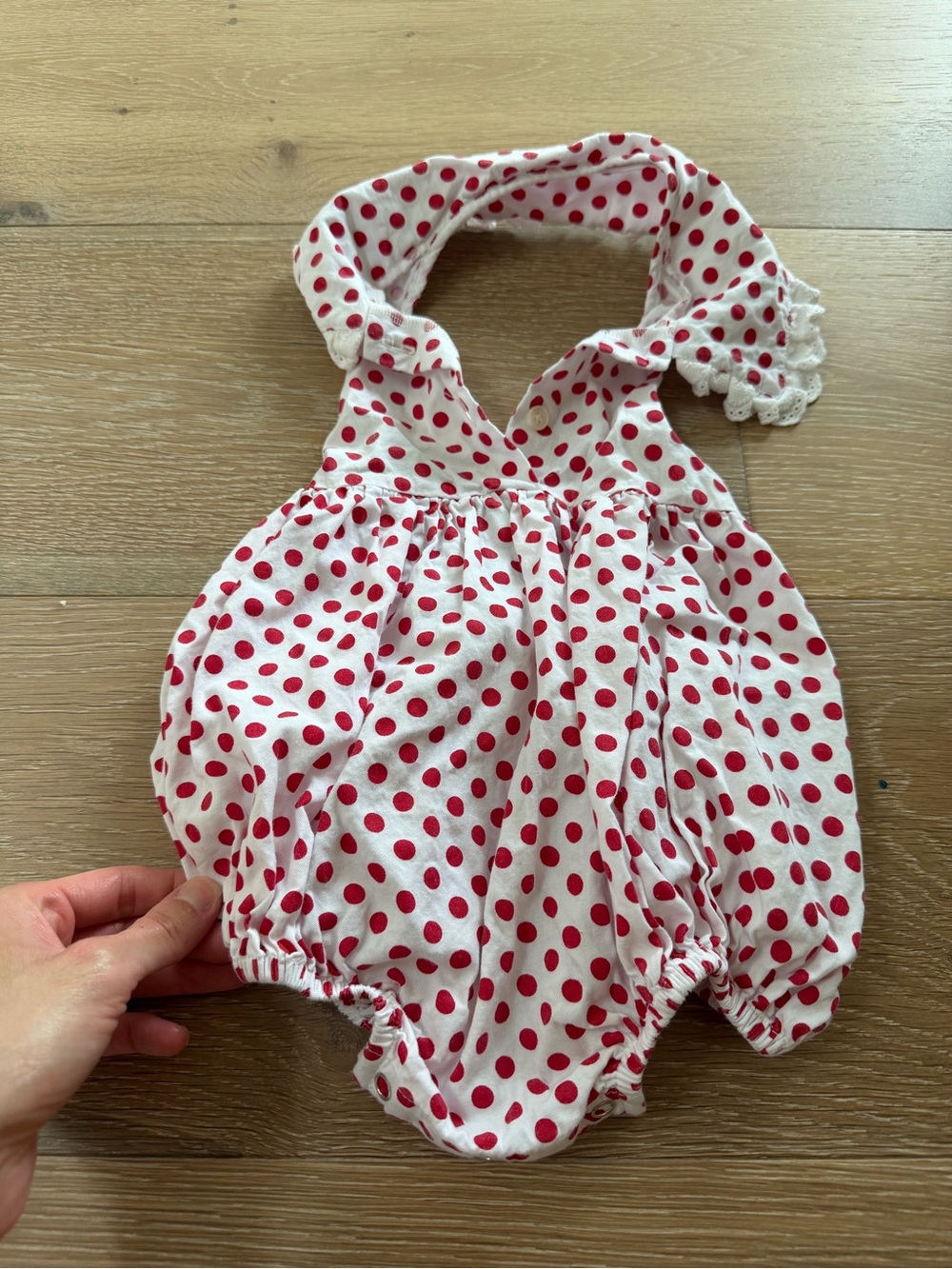 Baby Polka Dot Halter Romper - Red & White